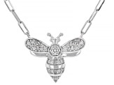 White Diamond Rhodium Over Sterling Silver Bee Necklace 0.15ctw