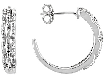 Picture of White Diamond Accent Rhodium Over Sterling Silver J-Hoop Earrings