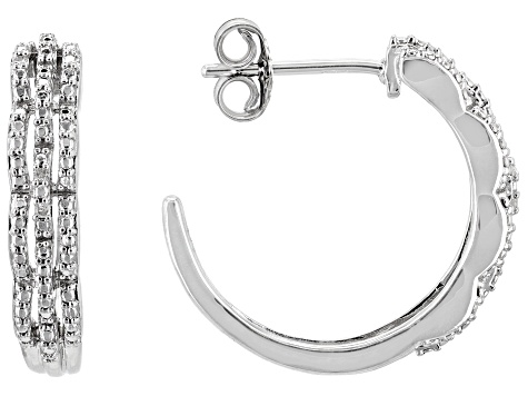 White Diamond Accent Rhodium Over Sterling Silver J-Hoop Earrings