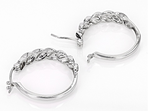 Black And White Diamond Accent Rhodium Over Sterling Silver Hoop Earrings