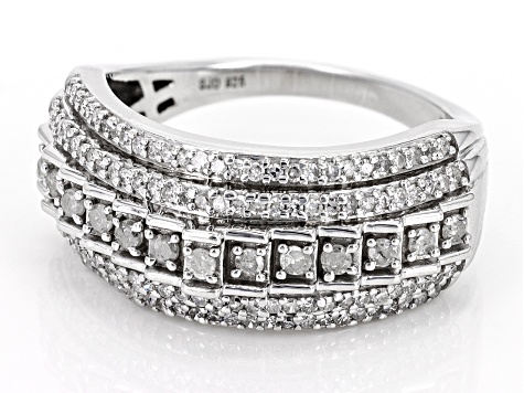 White Diamond Rhodium Over Sterling Silver Band Ring 0.60ctw
