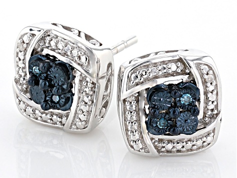 Blue And White Diamond Accent Rhodium Over Sterling Silver Earrings