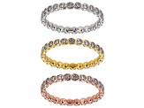 White Diamond Accent Rhodium And 18k Yellow And Rose Gold Over Sterling Silver Set Of 3 Rings