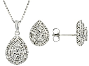 White Diamond Rhodium Over Sterling Silver Teardrop Pendant And Earring Jewelry Set 0.20ctw