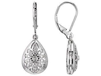 Picture of White Diamond Rhodium Over Sterling Silver Floral Earrings 0.15ctw
