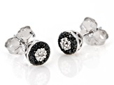 Black And White Diamond Rhodium Over Sterling Silver Cluster Stud Earrings 0.20ctw