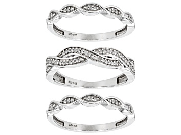 Picture of White Diamond Rhodium Over Sterling Silver Set of 3 Crossover Band Rings 0.20ctw