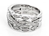 White Diamond Rhodium Over Sterling Silver Set of 3 Crossover Band Rings 0.20ctw