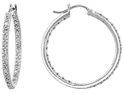 White Diamond Rhodium Over Sterling Silver Hoop Earrings 0.50ctw