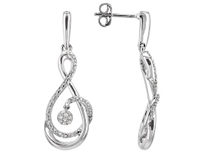 White Diamond Rhodium Over Sterling Silver Treble Clef Dangle Earrings 0.15ctw