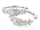 White Diamond Rhodium Over Sterling Silver Flower Hoop Earrings 0.50ctw