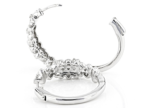 White Diamond Rhodium Over Sterling Silver Flower Hoop Earrings 0.50ctw