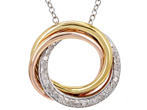 White Diamond Rhodium & 14k Rose & Yellow Gold Over Sterling Silver Circle Necklace 0.20ctw