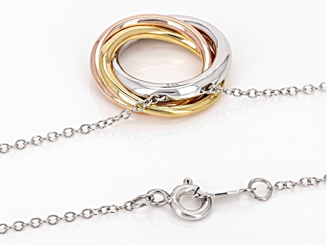 White Diamond Rhodium & 14k Rose & Yellow Gold Over Sterling Silver Circle Necklace 0.20ctw