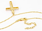White Diamond 18k Yellow Gold Over Sterling Silver Cross Pendant With 18" Singapore Chain 0.10ctw