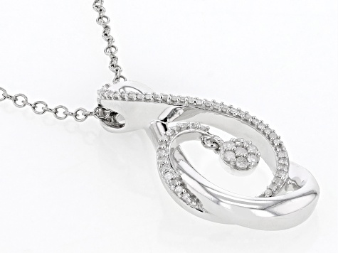 White Diamond Rhodium Over Sterling Silver Treble Clef Pendant With 19" Cable Chain 0.15ctw