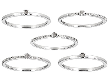 Picture of White Diamond Rhodium Over Sterling Silver Set of 5 Stackable Band Rings 0.40ctw