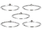 White Diamond Rhodium Over Sterling Silver Set of 5 Stackable Band Rings 0.40ctw