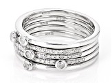 White Diamond Rhodium Over Sterling Silver Set of 5 Stackable Band Rings 0.40ctw