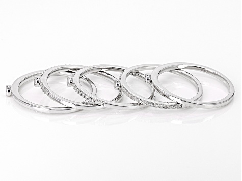 White Diamond Rhodium Over Sterling Silver Set of 5 Stackable Band Rings 0.40ctw