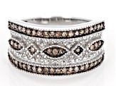 Champagne And White Diamond Rhodium Over Sterling Silver Wide Band Ring 0.50ctw