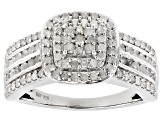 White Diamond Rhodium Over Sterling Silver Cluster Ring 1.00ctw