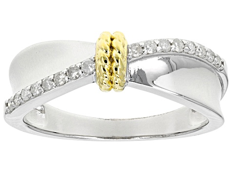 White Diamond Rhodium And 14k Yellow Gold Over Sterling Silver Band Ring 0.15ctw