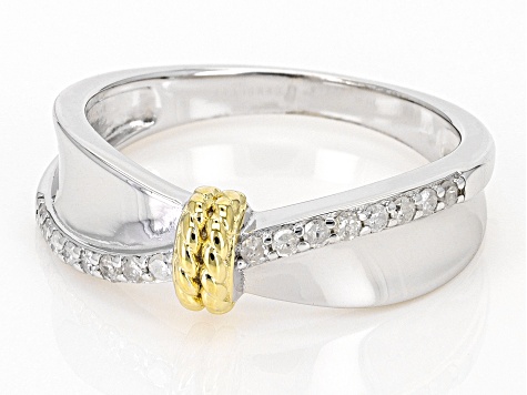 White Diamond Rhodium And 14k Yellow Gold Over Sterling Silver Band Ring 0.15ctw