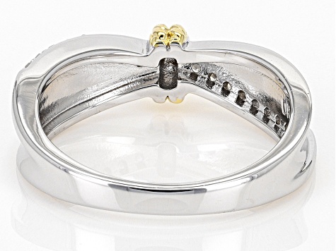 White Diamond Rhodium And 14k Yellow Gold Over Sterling Silver Band Ring 0.15ctw