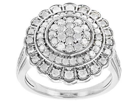 White Diamond Rhodium Over Sterling Silver Cluster Ring 1.00ctw