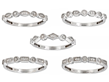 Picture of White Diamond Accent Rhodium Over Sterling Silver Set of 5 Band Rings