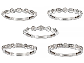 White Diamond Accent Rhodium Over Sterling Silver Set of 5 Band Rings