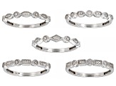 White Diamond Accent Rhodium Over Sterling Silver Set of 5 Band Rings