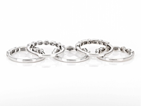 White Diamond Accent Rhodium Over Sterling Silver Set of 5 Band Rings