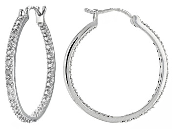 Picture of White Diamond Rhodium Over Sterling Silver Hoop Earrings 0.20ctw