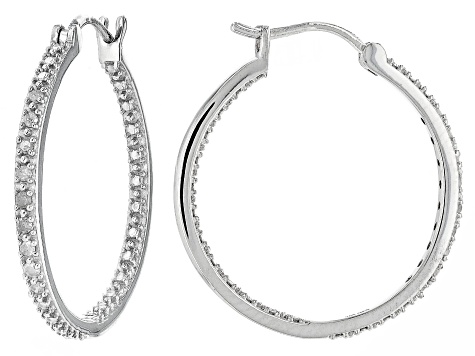 Sterling Silver Round Disc CZ Medium Fashion Hoop Earrings 1
