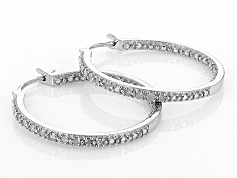 White Diamond Rhodium Over Sterling Silver Hoop Earrings 0.20ctw