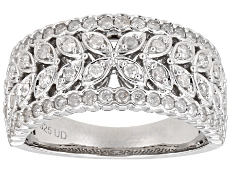White Diamond Rhodium Over Sterling Silver Band Ring 0.75ctw