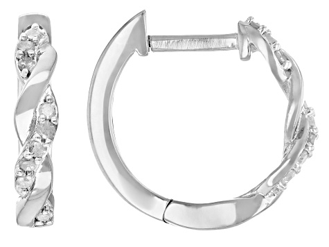 White Diamond Rhodium Over Sterling Silver Huggie Hoop Earrings 0.15ctw