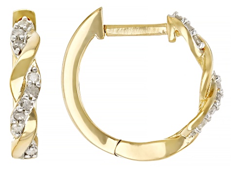 White Diamond 14k Yellow Gold Over Sterling Silver Huggie Hoop Earrings 0.15ctw