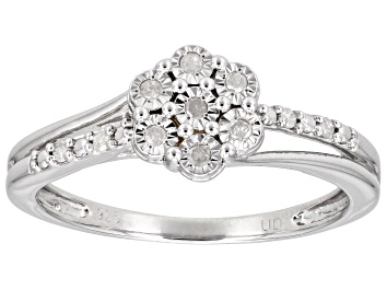 Picture of White Diamond Rhodium Over Sterling Silver Cluster Ring 0.10ctw