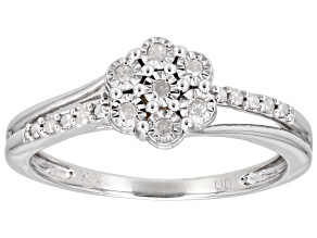 White Diamond Rhodium Over Sterling Silver Cluster Ring 0.10ctw