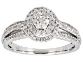 White Diamond Rhodium Over Sterling Silver Halo Ring 0.45ctw