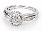 White Diamond Rhodium Over Sterling Silver Halo Ring 0.45ctw