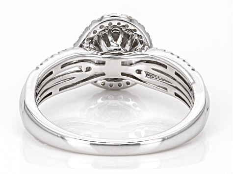 White Diamond Rhodium Over Sterling Silver Halo Ring 0.45ctw