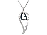 Blue And White Diamond Accent Rhodium Over Sterling Silver Angel Wing Pendant With 18" Chain