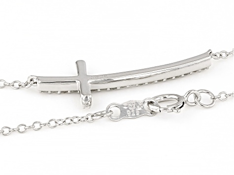 White Diamond Rhodium Over Sterling Silver Cross Necklace 0.25ctw