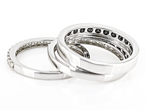 Black And White Diamond Rhodium Over Sterling Silver Set of 3 Band Rings 1.00ctw