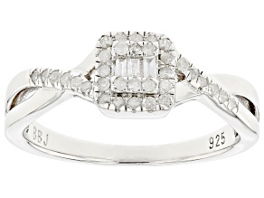 White Diamond Rhodium Over Sterling Silver Halo Ring 0.20ctw
