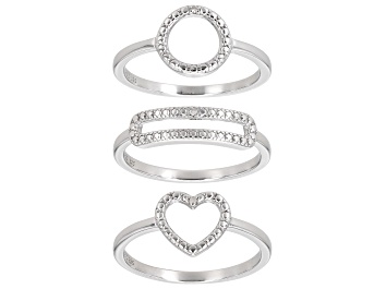 Picture of White Diamond Accent Rhodium Over Sterling Silver Set of 3 Rings
